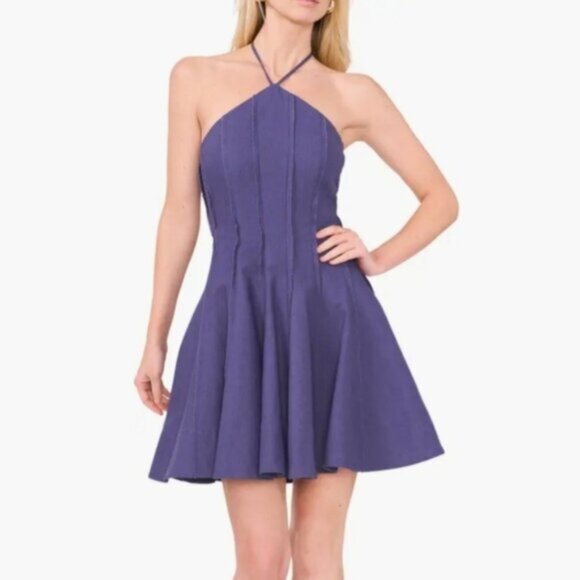 NWT Parker Berry Navy Halter neck Pleated Mini Dress - Picture 1 of 13